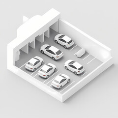 White vehicles parked at indoor Parking Garage in perspective Generative AI
