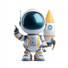 Cute cartoon astronaut character with rocket, cheerful expression, and vibrant colors, perfect for children's themes or space projects