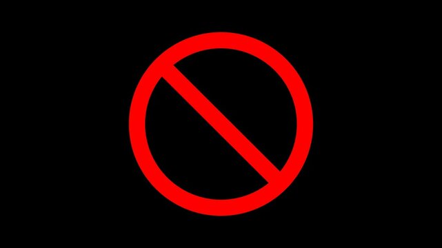 Prohibition symbol. no symbol animation isolated on black background. do not enter. prohibition red sign video