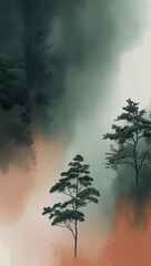 Modern minimalist gradient mobile wallpaper, seamless blend of deep forest green, charcoal grey, and subtle terracotta, delicate grain texture, soft focus, serene