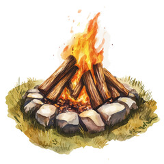 Medieval Campfire, watercolor painting vector, high quality, isolated on a white background.