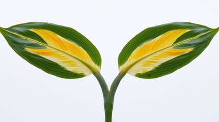 Bird of paradise leaves arranged with symmetry on pale surface