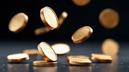 Bond Yields concepts, Falling gold coins create shiny spectacle of wealth and prosperity, showcasing dynamic currency in motion.