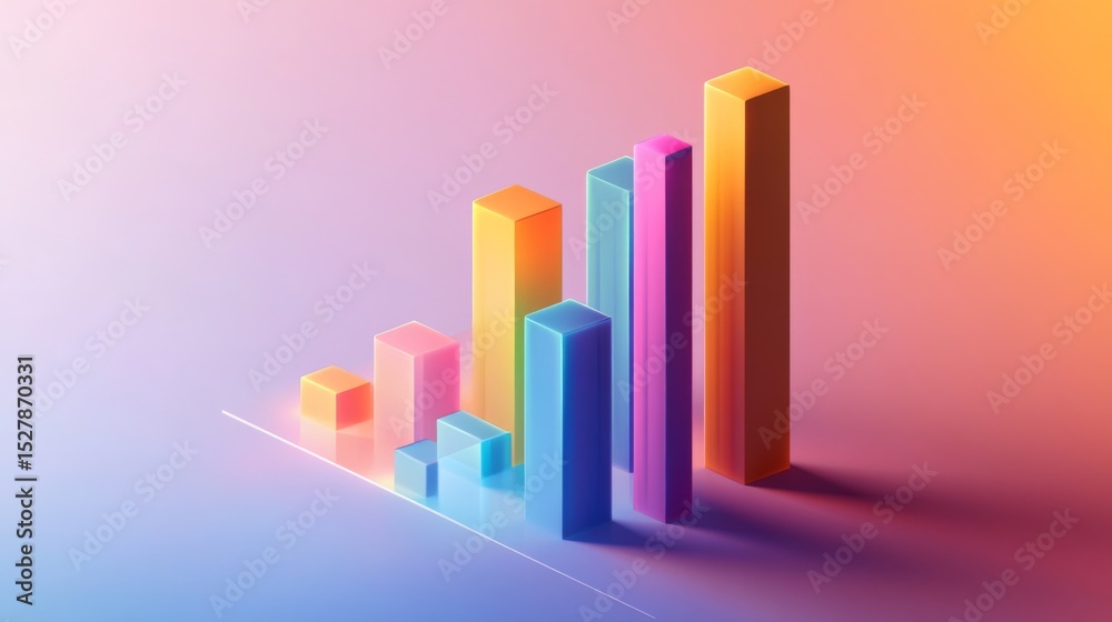 Aufkleber A D business bar graph with colorful bars and shadow effects, representing key performance indicators, displayed on a smooth gradient background for a modern touch.