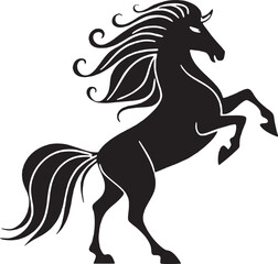 Detailed unicorn silhouette in an energetic rearing pose, full of movement and fantasy appeal, ideal for bold tattoo or poster designs.