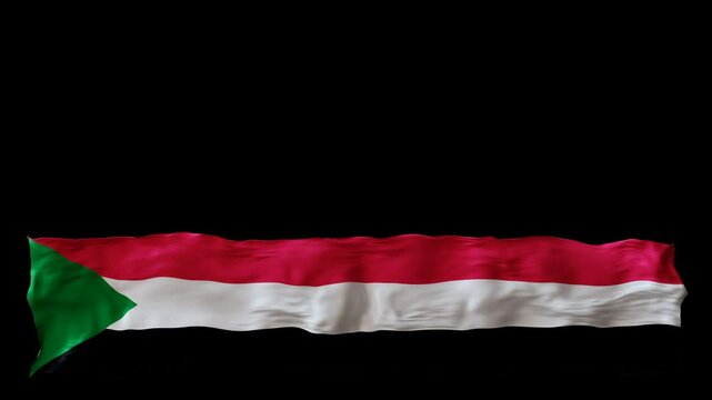 Stylized flag of Sudan waving in the wind, isolated on transparent background, with alpha channel. Animated footer. Suitable for patriotic themes or national event promotions. Motion graphic.