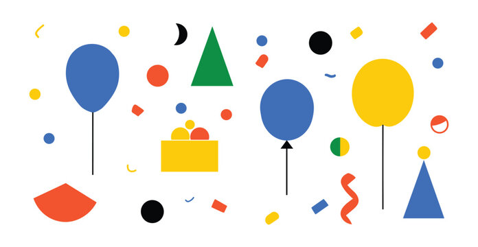 Colorful Geometric Balloons Party Design Elements Isolated on White Background blue balloons