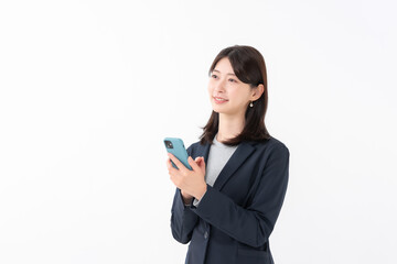 女性　スマートフォン　スマホ　笑顔