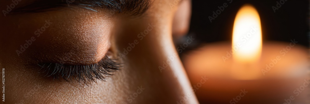 Aufkleber calm eye meditation practice with candlelight creating a serene atmosphere for mindfulness