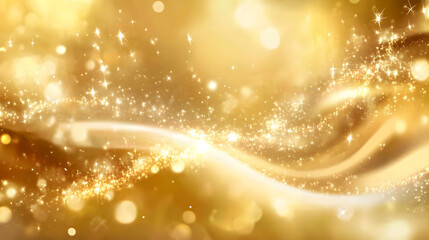 Defocused golden particles background golden waves on a light background golden glitter banner luxurious gold poster golden glitter wallpaper