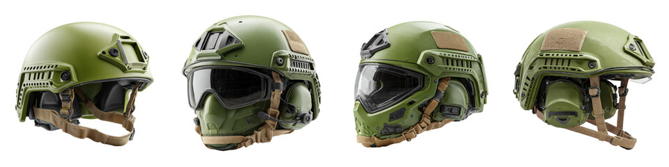 Fototapeta premium High-Quality Tactical Military Helmets in Green Color Profile View