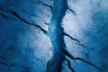 Top-down displays melting glacial ice on Greenland. A small river of meltwater runs through the cracks, indicating the effects of global warming