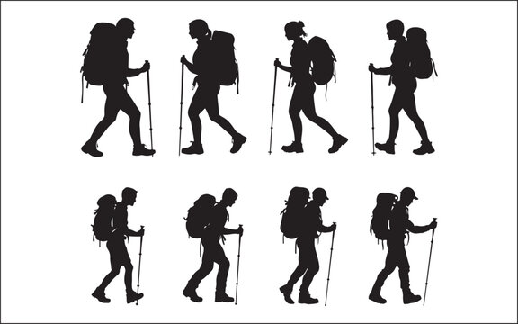 hiking of mountain people silhouette