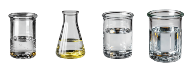 Laboratory Glassware Featuring Beakers, Flasks, and Liquids