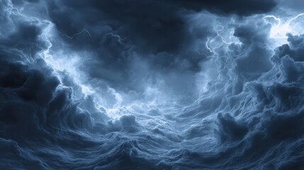 Fototapeta premium Dramatic storm clouds billowing over tumultuous waves.