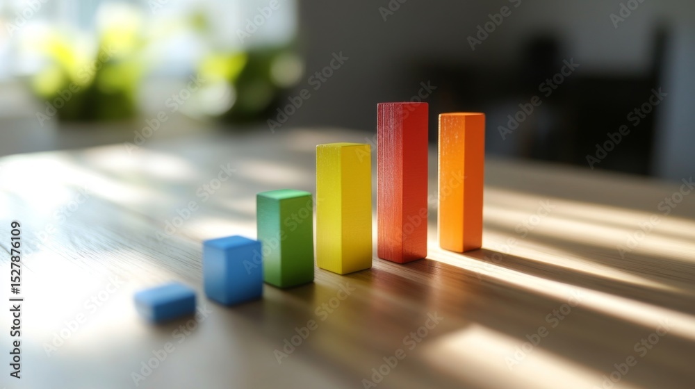 Poster A clear and concise business bar graph showing comparative data between competitors, featuring vibrant colors and shadows, placed on a light wooden table for emphasis.