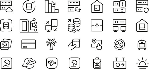 Collection of Line Icons Servers, Data Transfer, Travel, and More -  Vector Graphics