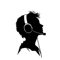 a black silhouette of a man or woman wearing headphones black, girl, head, headphone, man, profile, silhouette, wear, woman , Generative art.