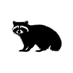 a black and white silhouette of a raccoon black, raccoon, silhouette, stand , Generative art.