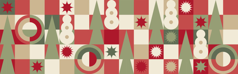 Geometric seamless pattern with winter blue patterns, Christmas trees in Scandinavian style. New Year's fashionable color pattern for textiles and wallpaper, gift design trend.