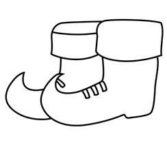 Cute cartoon hand drawn vector elves shoes outline.