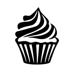 a black and white silhouette of a cupcake black, cupcake, frosting, icon, silhouette , Generative art.