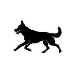 a black silhouette of a german shepherd running on a white background black, dog, run, shepherd, silhouette, wolf , Generative art.