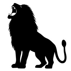a black and white silhouette of a lion with its mouth open black, illustration, lion, mouth, open, silhouette, stand , Generative art.