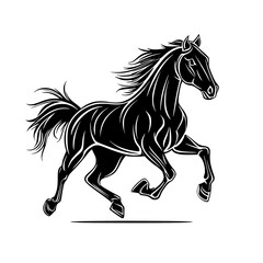 a black silhouette of a galloping horse on a white background black, horse, illustration, image, run, silhouette , Generative art.