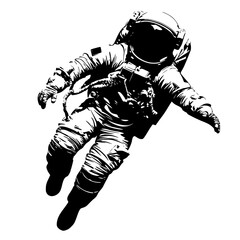a black and white drawing of an astronaut floating in space art, astronaut, black, drawing, float, fly, illustration, man, space , Generative art.