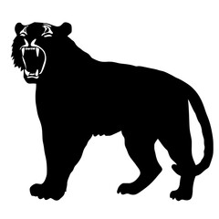 an image of a silhouette of a lion with a growling mouth, black and white illustration black, icon, illustration, image, lion, logo, mouth, silhouette , Generative art.