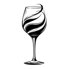 a glass of wine with black and white liquid black, glass, liquid, wine, wine glass , Generative art.