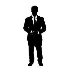 a black silhouette of a man wearing a suit and tie black, hand, man, silhouette, stand, suit, tie, wear , Generative art.