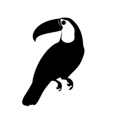 a black silhouette of a toucan on a white background bird, black, parrot, silhouette , Generative art. © Guli Studio
