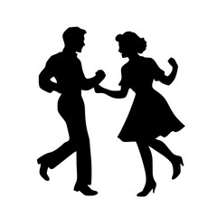 black silhouette of a man and a woman dancing a dance, isolated on white background black, couple, dance, man, people, silhouette, woman , Generative art.