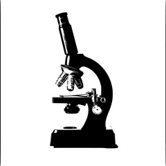 a black silhouette of a microscope on a white background black, microscope, silhouette , Generative art.