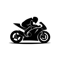 Fototapeta premium a black silhouette of a man riding a motorcycle black, man, motorcycle, motorcycle racer, motorcyclist, ride, silhouette , Generative art.