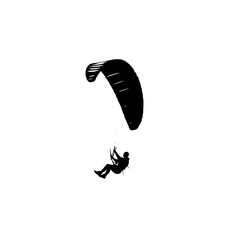 black silhouette of a person parasailing on a white background black, man, parachute, person, silhouette , Generative art.