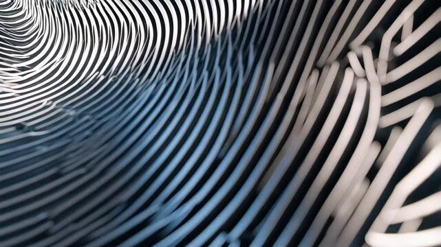 Abstract dark wave design with light reflecting through parallel lines, creating depth and undulating organic pattern.