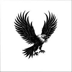 a black and white illustration of a bald eagle spreading its wings bald, bird, black, eagle, illustration, silhouette, wing , Generative art.