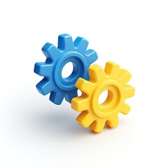 Two interlocking gears, blue and yellow