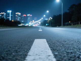 asphalt road leading into the city at night. Selective focus. background	