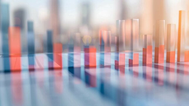 Close-up of red and blue bar chart representing political polling data, election results or voting statistics. Political analysis, democratic process and public opinion research concept.