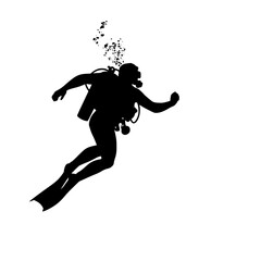 a black silhouette of a scuba diver running black, diver, run, scuba diver, silhouette, woman , Generative art.