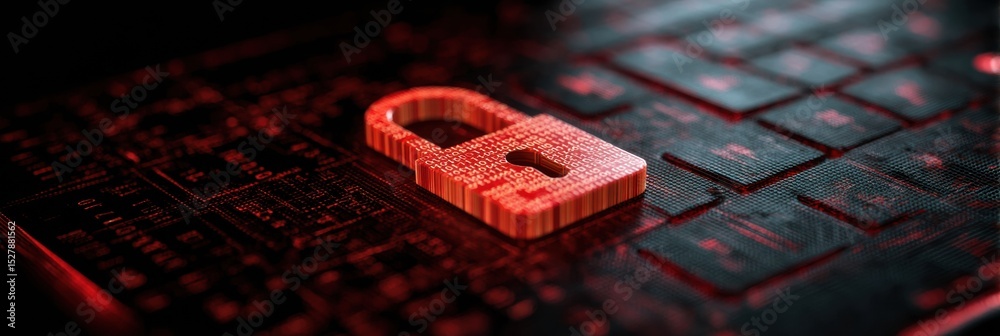 Poster Data Padlock Composed of Ones and Zeroes Displayed on a Tablet Interface, Highlighting Digital Security and Encryption Technology in a Modern Environment