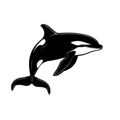 a black and white illustration of a killer whale jumping out of the water black, icon, illustration, silhouette, water , Generative art.