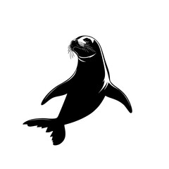 an illustration of a black and white silhouette of a seal black, illustration, logo, sea lion, seal, silhouette , Generative art.