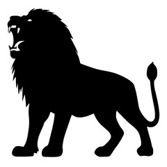 a black and white illustration of a lion black, illustration, lion, silhouette, stand , Generative art.
