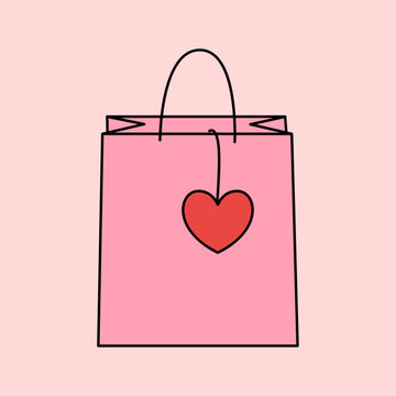 Pink Valentines Love Gift Shopping Bag Vector Isolated on Pink Background with Heart Tag