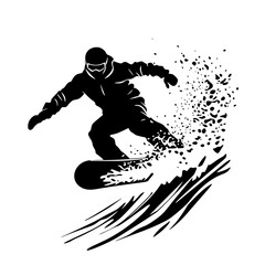 a black and white silhouette of a man on a snowboard black, man, ride, silhouette, snowboard, snowboarder , Generative art.